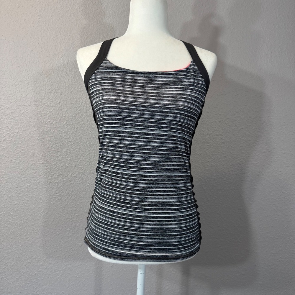 Ideology Women's Size M Black Striped Ruched Built-in Bra Racerback Tank Top